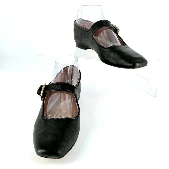 Sam Edelman Size 8 Black Leather Mary Jane Square Toe Flats Michaela - Picture 2 of 14